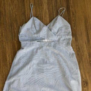 White and Blue Striped Cut-Out Dress